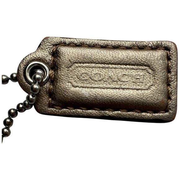 Coach Gold Metallic Leather Hang Tag Bag Charm Keychain Accessory - Picture 7 of 10